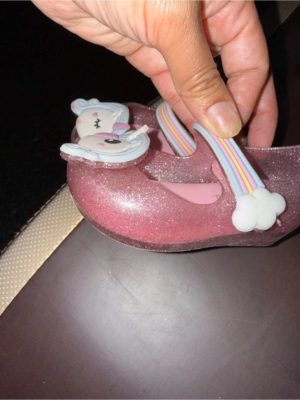 Mini Melissa Pink Glitter Unicorn Mary Janes with Rainbow Strap